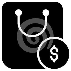 Bag Buying concept. Black Friday glyph style market shopping commerce. store icon design for shop Sale