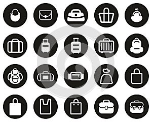 Bag Or Case Icons White On Black Flat Design Circle Set BIG