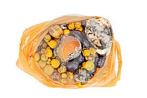 Bag contain rotten moldy fruits and vegetable for compost process