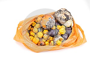 Bag contain rotten moldy fruits and vegetable for compost process