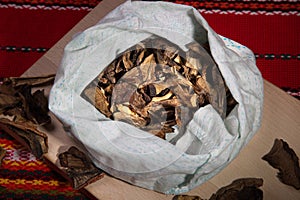 Bag of dried mushrooms.