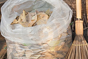 Bag of dry leaves with broom