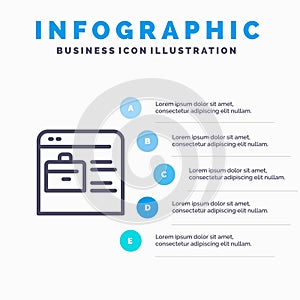 Bag, Find Job, Job Website, Online Portfolio Line icon with 5 steps presentation infographics Background photo