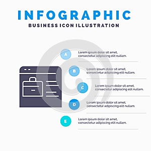 Bolsa encontrar trabajar trabajar sitio telarana conectado a internet sólido icono infografias 5 pasos actuación 