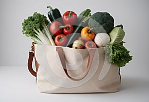 Bag with fresh vegetables on a white background.