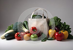 Bag with fresh vegetables on a white background.