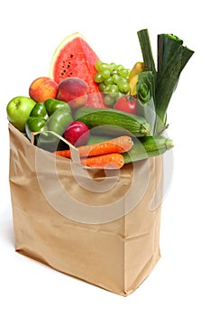 Bag full of healthy fruits and vegetables