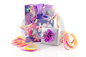 Bag with gift and party streamer
