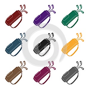 A bag with golf clubs.Golf club single icon in black style vector symbol stock illustration web.