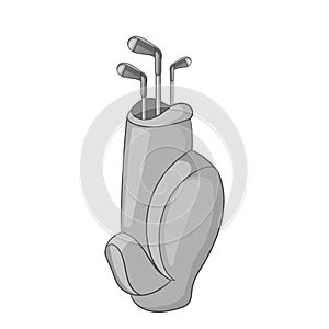 Bag for golf clubs icon, gray monochrome style