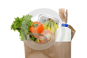 Bag of groceries isolated on white background