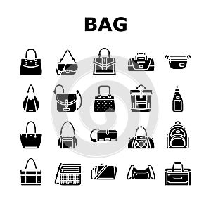 bag handbag woman purse fashion icons set vector