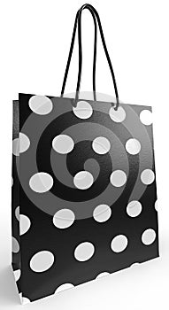 Bag with handles for purchase in the shop in elegant fashion style of decorated with white dots photo