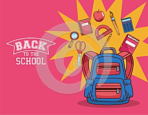 Bag with icon set of back to school vector design