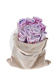 Bag with lots of ? banknotes