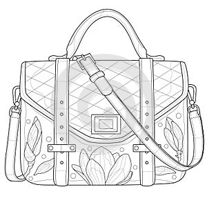 Bag with magnolias. Ladies handbag.Coloring book antistress for children and adults