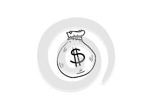 Bag money doodle icon vector