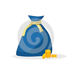 A bag of money. Paper bills and gold coins. A symbol of wealth. Vector cartoon illustration