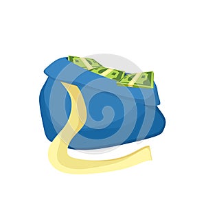 A bag of money. Paper bills and gold coins. A symbol of wealth. Vector cartoon illustration