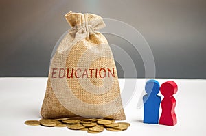 Bag of money and the word Education and family.The concept of education for yourself or children. Accumulation of money for study