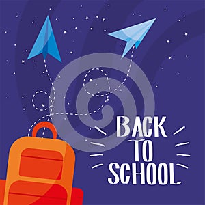 Bag with paperplanes of back to school vector design