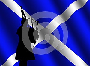 Bag piper with Scottish flag