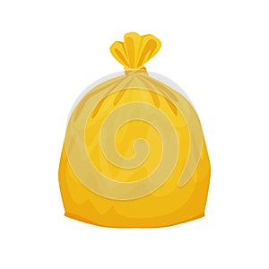 Bag plastic waste yellow isolated on white background, yellow plastic bags for waste separation, plastic bag for garbage waste