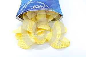 Bag of potato chips on white background