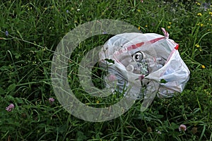 Bag of recyclables in grass
