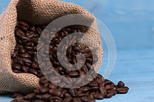 Bag of roasted coffe beans