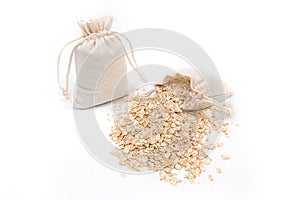 Bag of rolled oats on a white background