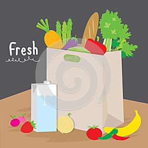 Bag Shopping Market Fruit Vegetable Cook Cartoon Vector