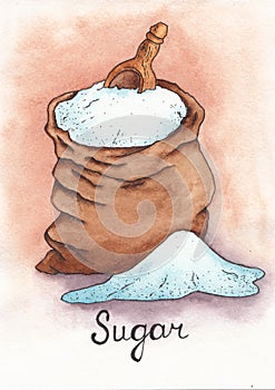 A bag of sugar drawn with watercolors