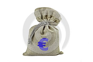 Bag with the symbol of the European currency inflicted, isolate