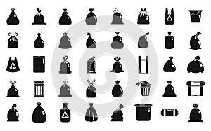 Bag for trash icons set simple vector. Food garbage
