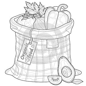 A bag of vegetables.Coloring book antistress for children and adults.