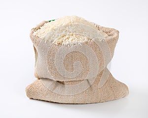Bag of white long grained rice photo