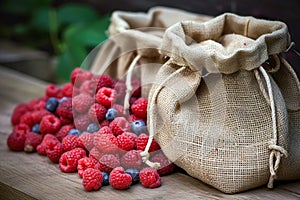 bag of wild raspberries and blackberries. Generative AI