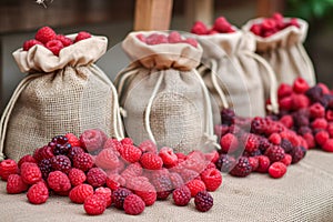 bag of wild raspberries and blackberries. Generative AI