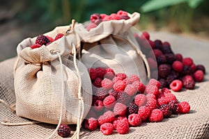 bag of wild raspberries and blackberries. Generative AI