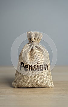 Bag with the word Pension. Ensure financial security during a persons golden years.