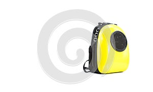 Bag yellow for pet traveling isolated on white. Concept about d