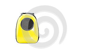 Bag yellow for pet traveling isolated on white. Concept about d