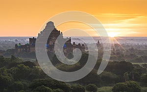 Bagan in misty morning, Myanmar at sunrise, Silhouette Balloons Over Ancient Empire Bagan Of Myanmar