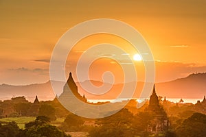 Bagan, Myanmar ancient temple ruins landscape in the archaeological zone