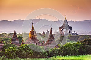 Bagan, Myanmar ancient temple ruins landscape in the archaeological zone