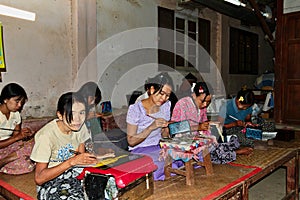 Bagan, Myanmar - Nov 14, 2019: Traditional lacquer ware factory in Bagan Myanmar