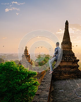 Bagan Myanmar, Pagodas and temples of Bagan, in Myanmar, formerly Burma, a world heritage site during sunrise