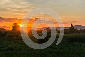 Bagan temples at a beautiful sunset