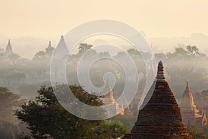 Bagan Temples in Mist at Sunrise